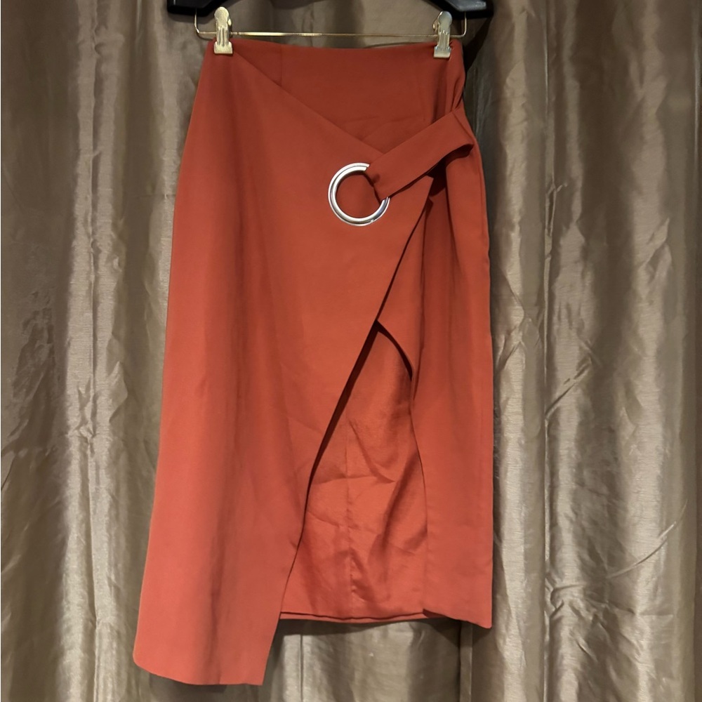 C/MEO Collective Asymmetrical Terracotta Skirt with Silver Ring